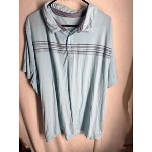 George Mens 3XL Light Blue Striped Short Sleeve Polo Shirt Grey Accents